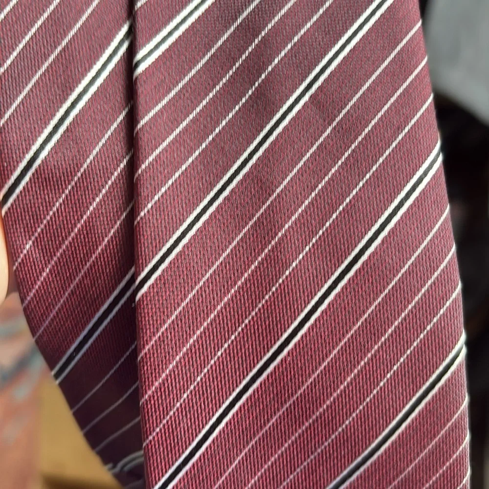 John Varvatos Burgundy Striped Narrow Silk Tie